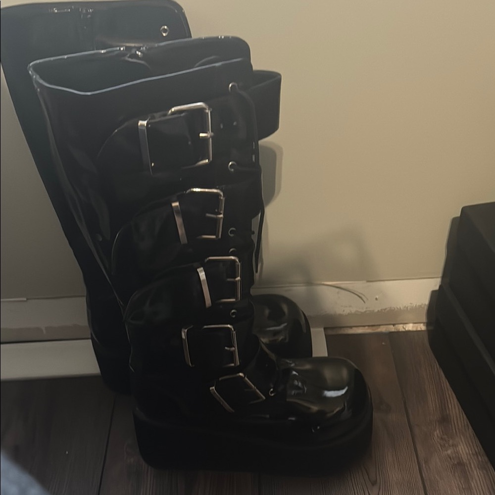 DEMONIA Goth Industrial Black Platform Boots with Buckles